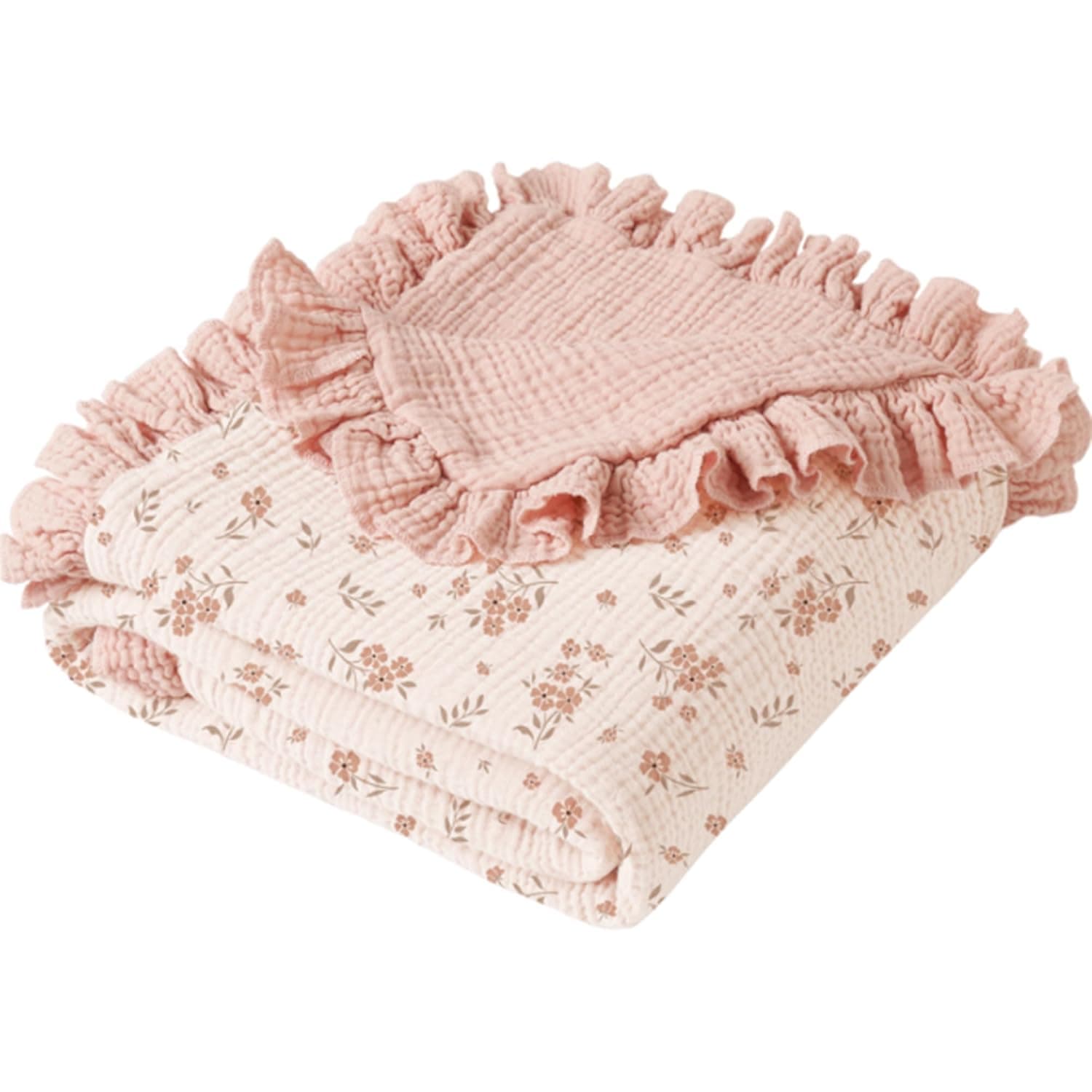 Flounce Muslin Baby Blanket for Girls & Boys, Azonee 100% Cotton Crib Blanket, Soft & Lightweight Swaddling Wrap for Infant & Toddler, 40"x 36" Nursery Blanket (Blossom)