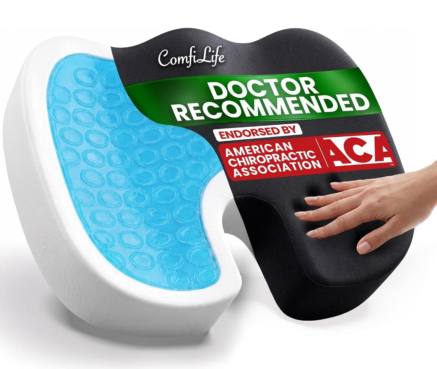 ComfiLife Gel Enhanced Seat Cushion - Non-Slip Orthopedic Gel & Memory Foam Coccyx Cushion for Tailbone Pain - Office Chair Car Seat Cushion - Sciatica & Back Pain Relief (Black)