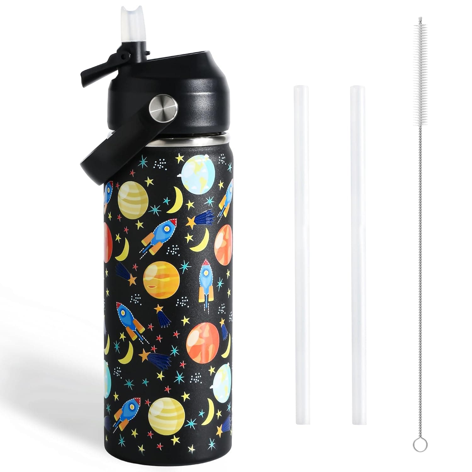 Stainless Steel Kids Water Bottles with straw, 18oz/530ml Insulated Water Bottle with Handle, Hot Water Bottle, Sports Water Bottle, BPA Free, Keep Cold and Hot, Water Bottle for School