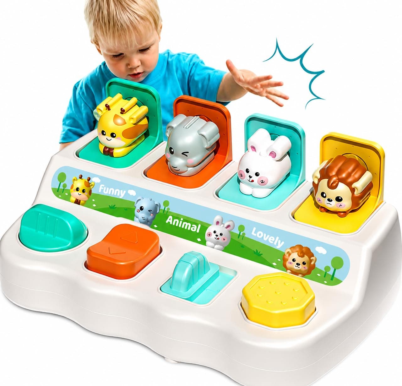 BOOM Pop Up Toys for 1-3 Year Old,Montessori Toys,Sensory Toys Cause and Effect لعبة منتسوري للاطفال Educational Baby Toys for 18+ Months,Toddler Activity Cube with Animal Pop-Up(white)