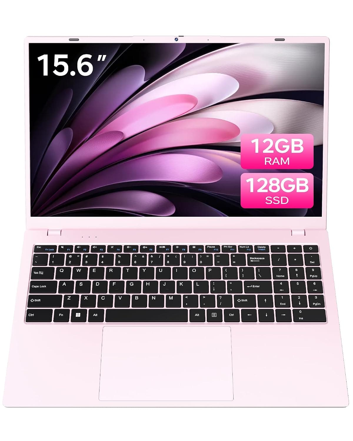 Pink Laptop 12GB RAM, 15.6 Inch FHD Laptops with Pentium Gold (Beats Pentium, Celeron), 128GB SSD, USB C, USB 3.0, HDMI, Lightweight Laptop for Student & Everyday Use
