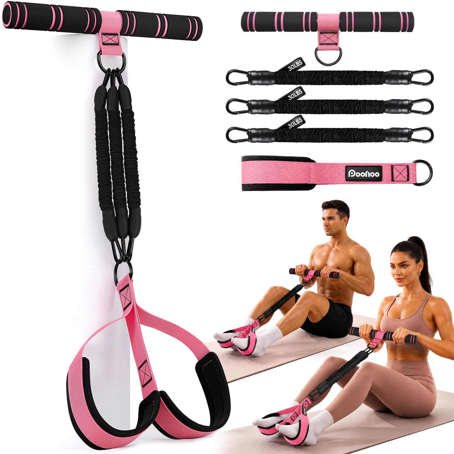Upgraded Adjustable Foot Pedal Resistance Band with Handle, Multifunction Exercise Equipment for Women, Anti-Snap Tension Rope for Home Gym Workout, Fitness, Core/Abs, Legs, & Arms Strength