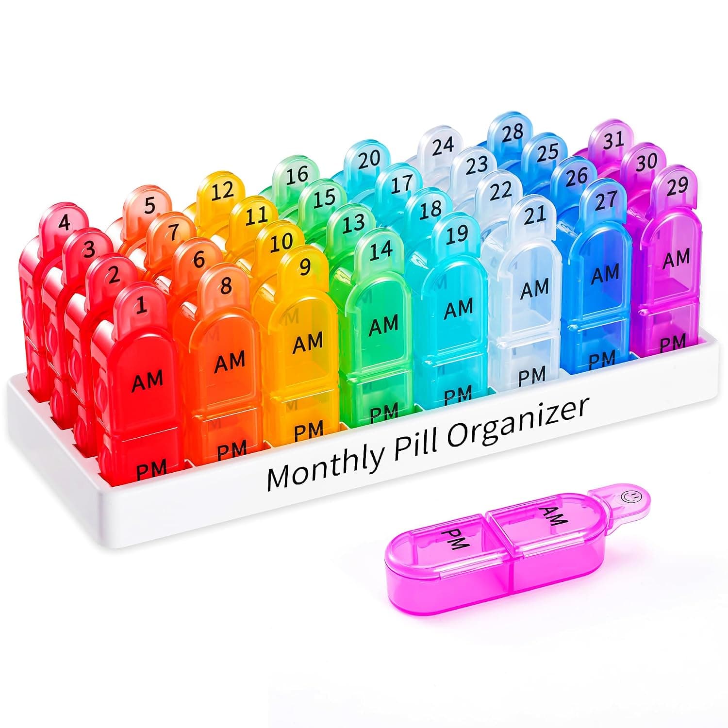 Daviky Monthly Pill Organizer 2 Times a Day, 30 Day Pill Box AM PM, One Month Pill Box Organizer AM PM, 31 Day Pill Organizer Twice a Day AM PM to Hold Vitamins, Supplements and Medication