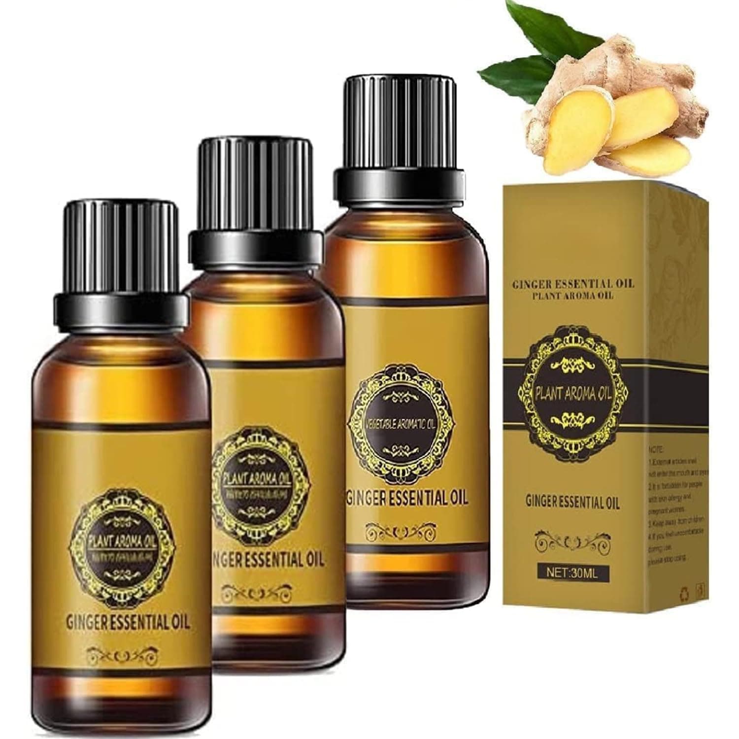Belly Drainage Ginger Oil, Slimming Ginger Essential Oil for Weight Loss and Belly Fat Reduction – Fat Burning and Muscle Soreness Relief 3PC