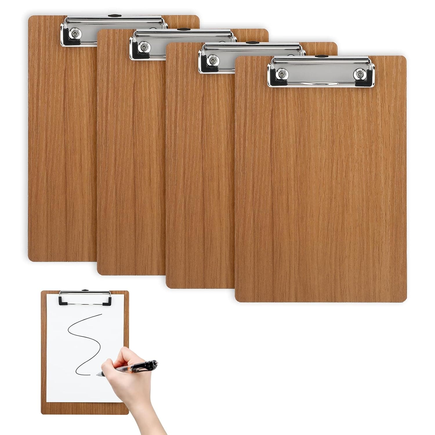 Set of 4 Clipboards A5 Cherry Wood Clipboards Writing Board with Metal Clip Clipboard Small Menu A5 Holder Writing Board Organiser A5 for Office and Leisure