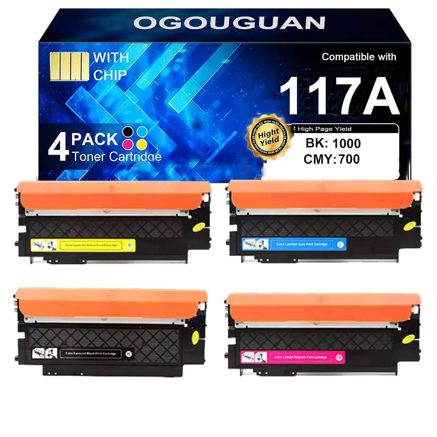 117A Toner Cartridges With Chip Replacement for HP 117A 117 W2070A W2071A W2072A W2073A Color Laser MFP 179fwg 178nwg 179fnw 178nw 150a 150nw 179 178 150 ( Black Cyan Yellow Magenta)