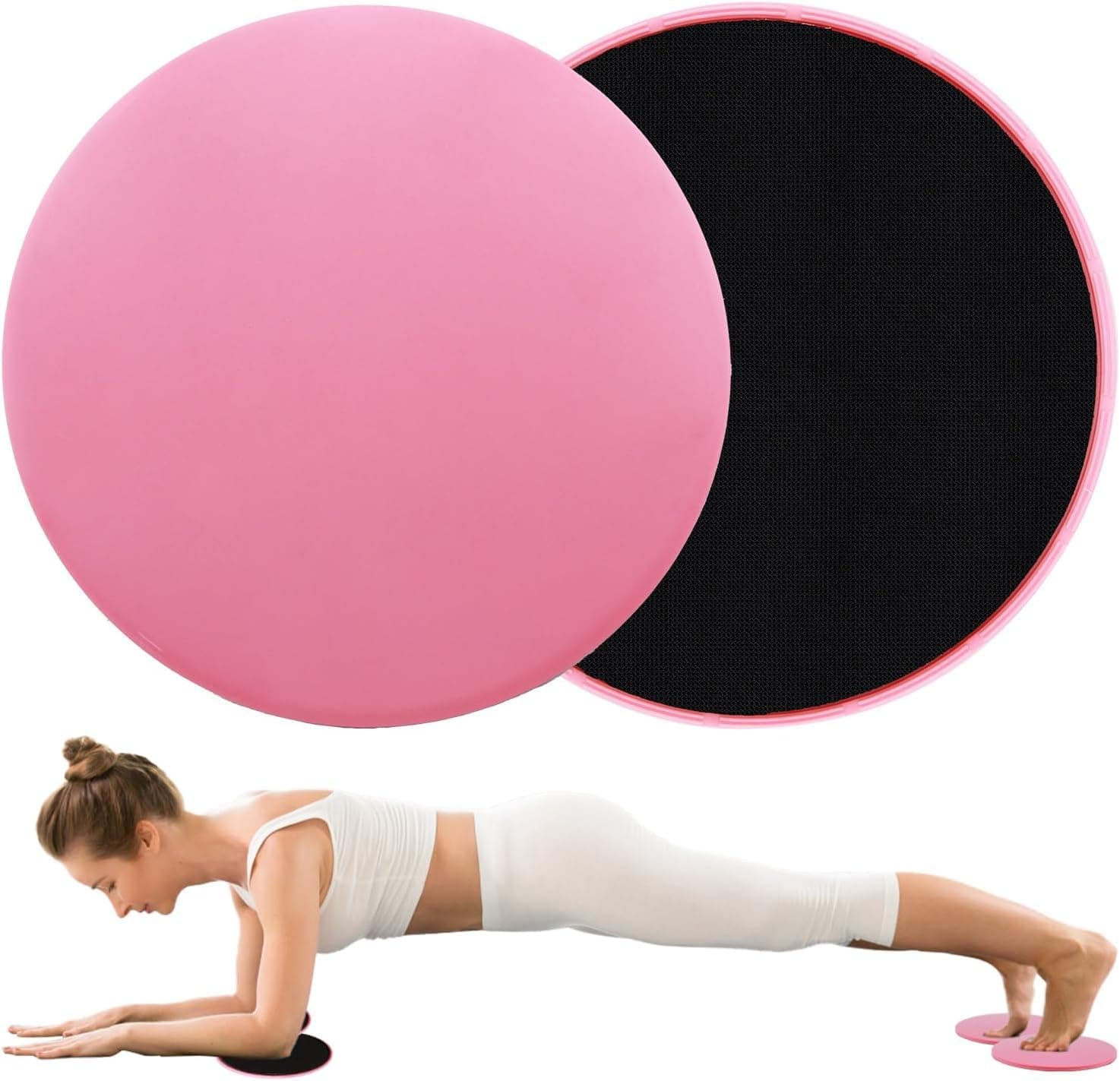 Gliding Discs, Dual Sided Core Sliders for Abdominal and Full Body Workout, Exercise Sliders for Carpet and Hard Floor, Portable Home Gym Fitness Equipment for Core Training Balance, Pink, 2 Pack