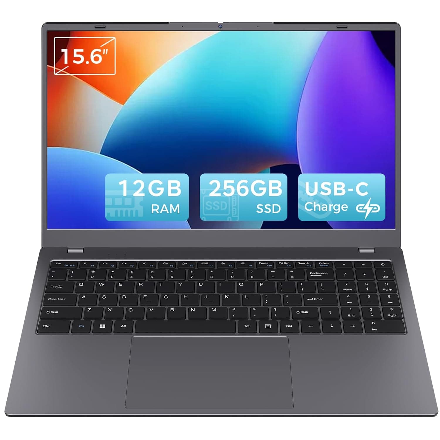 Laptop 12GB RAM 256GB SSD, Pentium Gold 6500Y, 15.6 Inch FHD IPS Display, Thin & Lightweight Laptops with USB-C, USB 3.2, HDMI, TF Card Slot, WiFi 5, Laptop Computers for Work Study Everyday Use