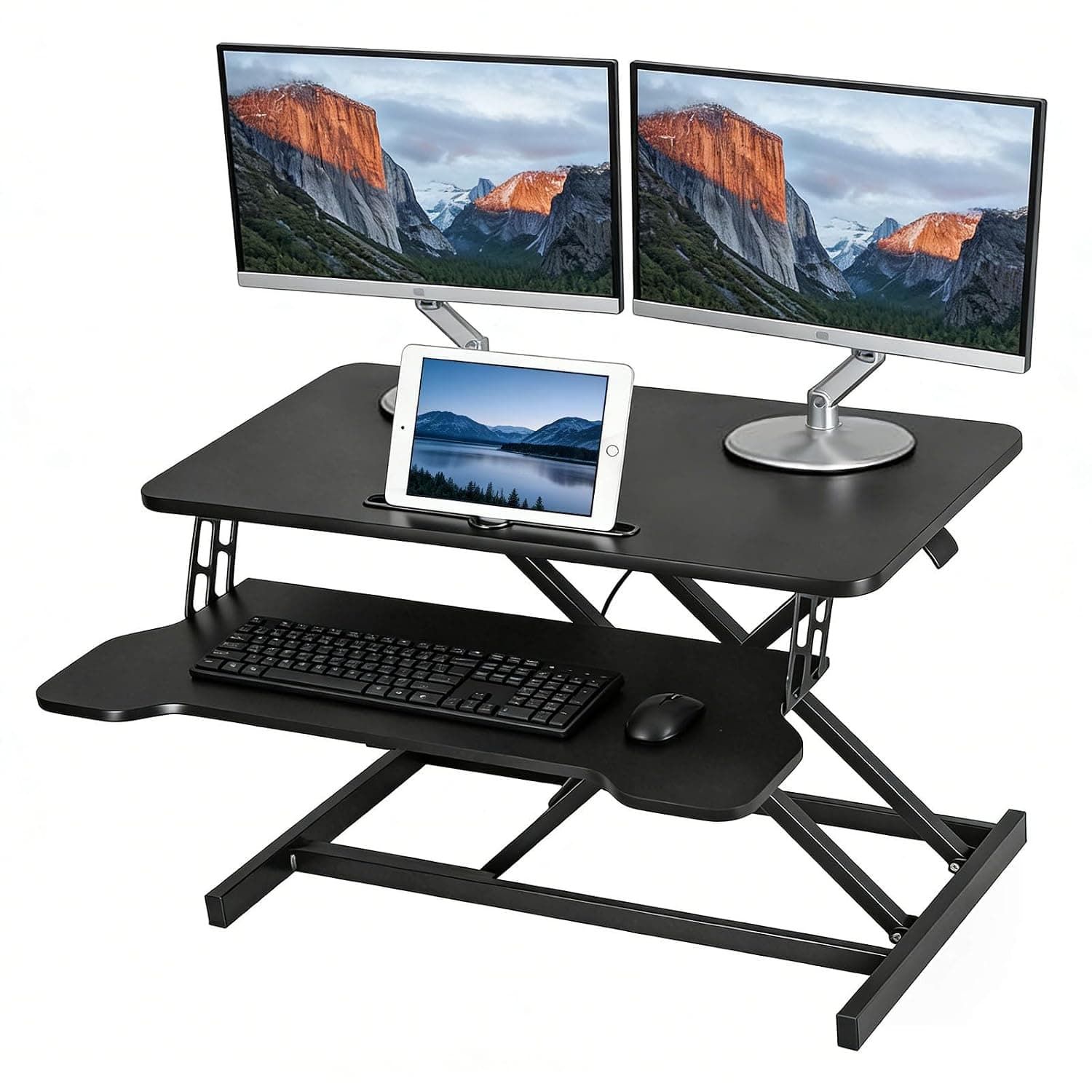SKY-TOUCH Standing Desk Height Adjustable, 80*40cm Sit to Stand Desk Converter with Keyboard Tray, Ergonomic Sit to Stand Up Riser for Home Office Laptop, Black