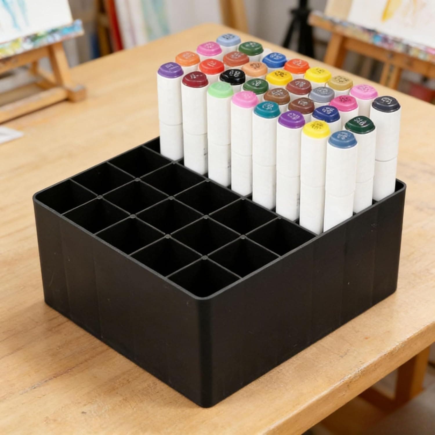 30 Compartments Plastic Marker Pen Organizer for Marker, Colored Pencils, Pens and Craft Tools, Desk Organizer for Artists and Students