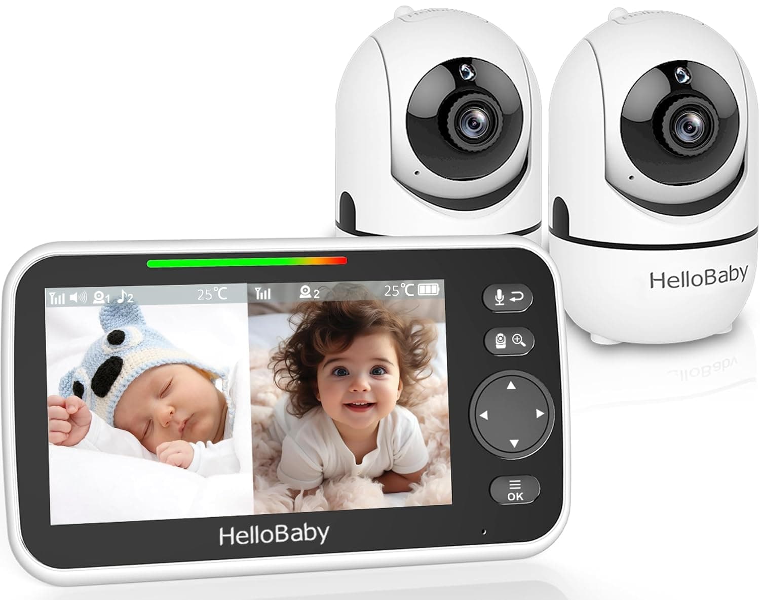 HelloBaby HB6550-2 Baby Monitor with 2 Cameras, No Wi-Fi, 5 Inch Split