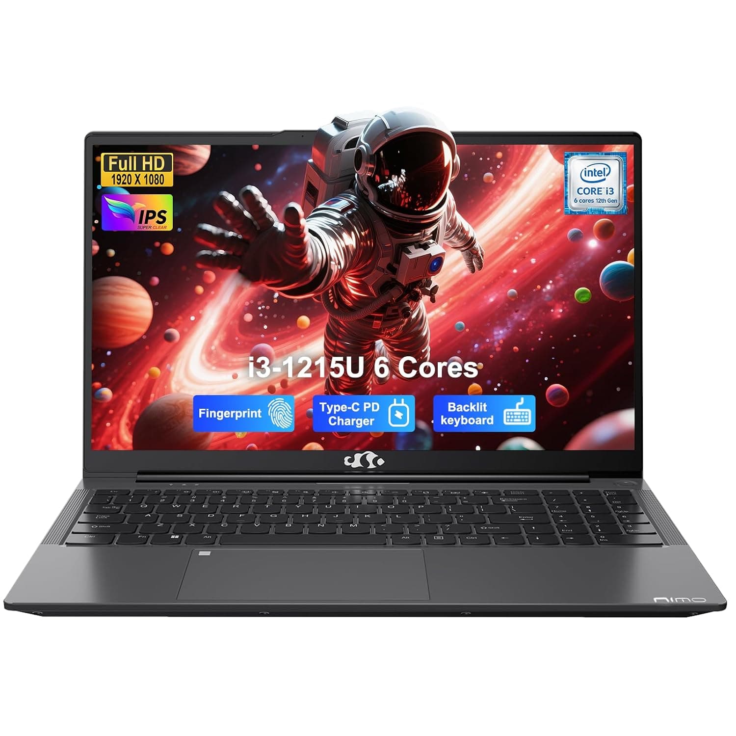 NIMO 15.6" FHD IPS Laptop, Core i3-1215U 6-Core Up to 4.4GHz (Beats R5 7520U), 8GB RAM 256GB SSD, Wi-Fi 6, Backlit Keyboard, Fingerprint Reader, 65W Type-C Charging, Student & Business Notebook