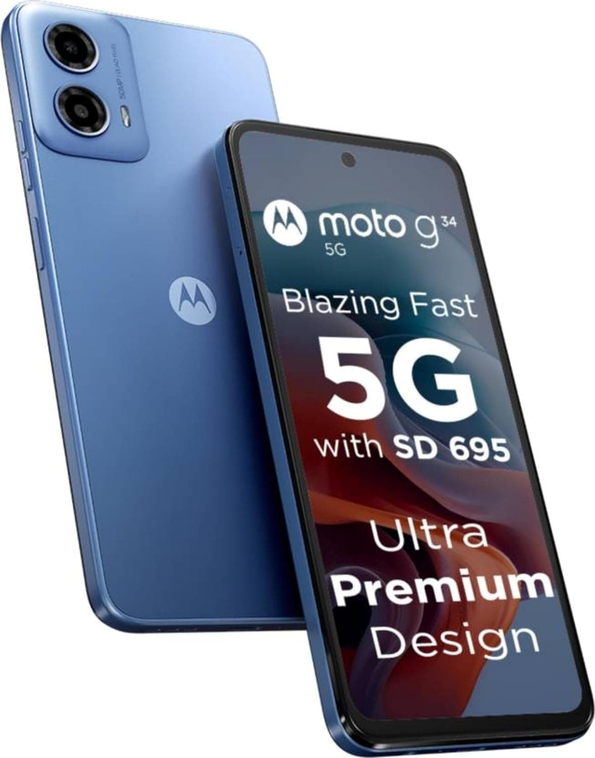 Motorola Moto G34 Dual-SIM 128GB ROM + 4GB RAM (GSM Only | No CDMA) Factory Unlocked 5G SmartPhone (Ice Blue) - International Version