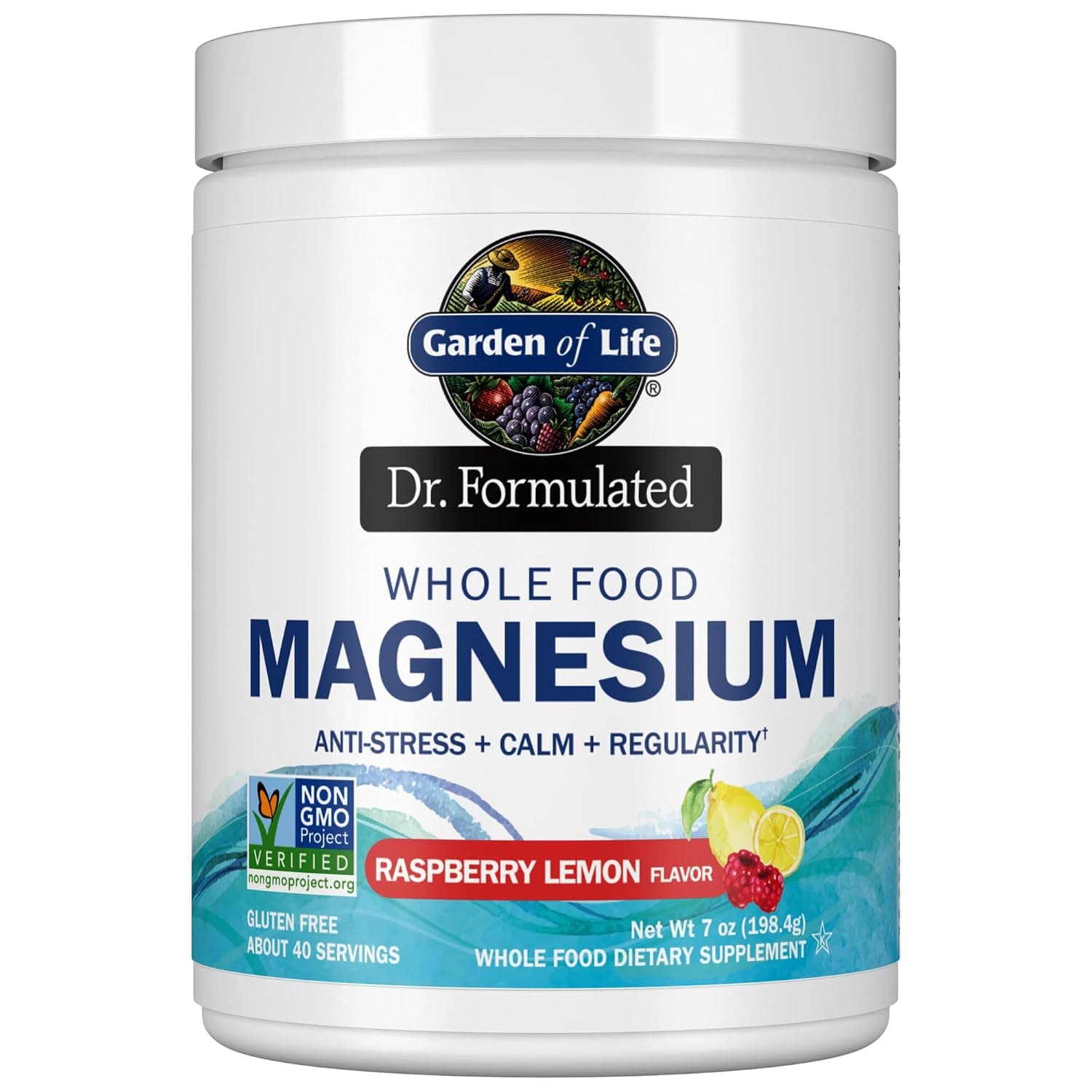 Garden of Life Dr. Formulated Magnesium Powder Raspberry Lemon Flavor; Delicious powder that mixes in water giving a gaseous effect. 7 oz