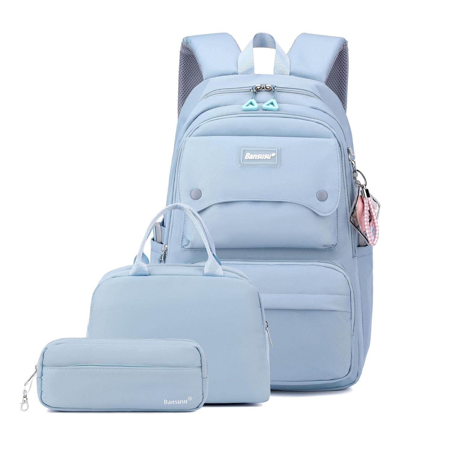 3Pcs Solid Color Girls Backpack and Lunch Bag Set for Kids School Bags Bookbag, 3pcs-blue, Medium, Modern
