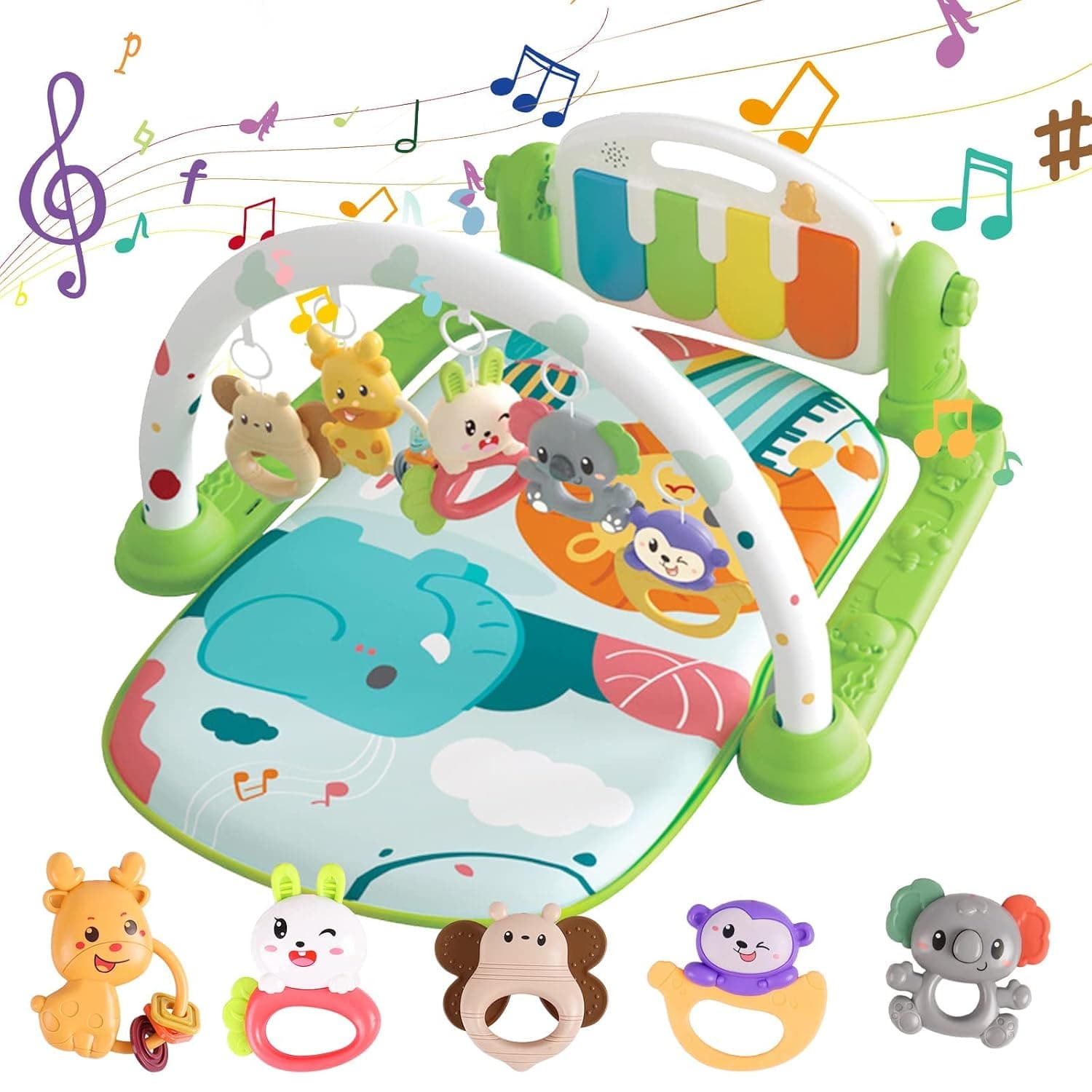 SKY-TOUCH Baby Play Mats for Gyms, Kick and Play Piano Gym Mats, Detachable Tummy Time Mat with Music and Lights, Indoor Musical Electronic Learning Toys, Activity Center for Babies and Toddlers