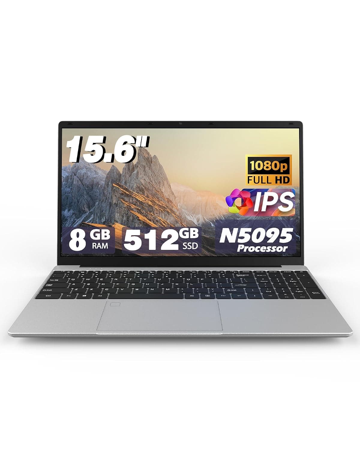 Laptop Computers,15.6" IPS 1080P Screen,N5095 Processor 4C 4T Up to 2.9Ghz 8GB RAM 512GB SSD, Laptops with Fingerprint Recognition Backlit Keyboard,WiFi,USB 3.0, Webcam, HDMI