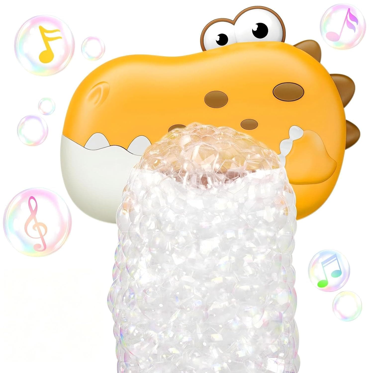 Rechargeable Baby Bath Bubble Machine with 12 Soothing Songs, Automatic Dinosaur Bubble Maker Toy, Interactive Waterproof Musical Bath Toy,Fun Bath Time Gift for Boys and Girls(Orange)