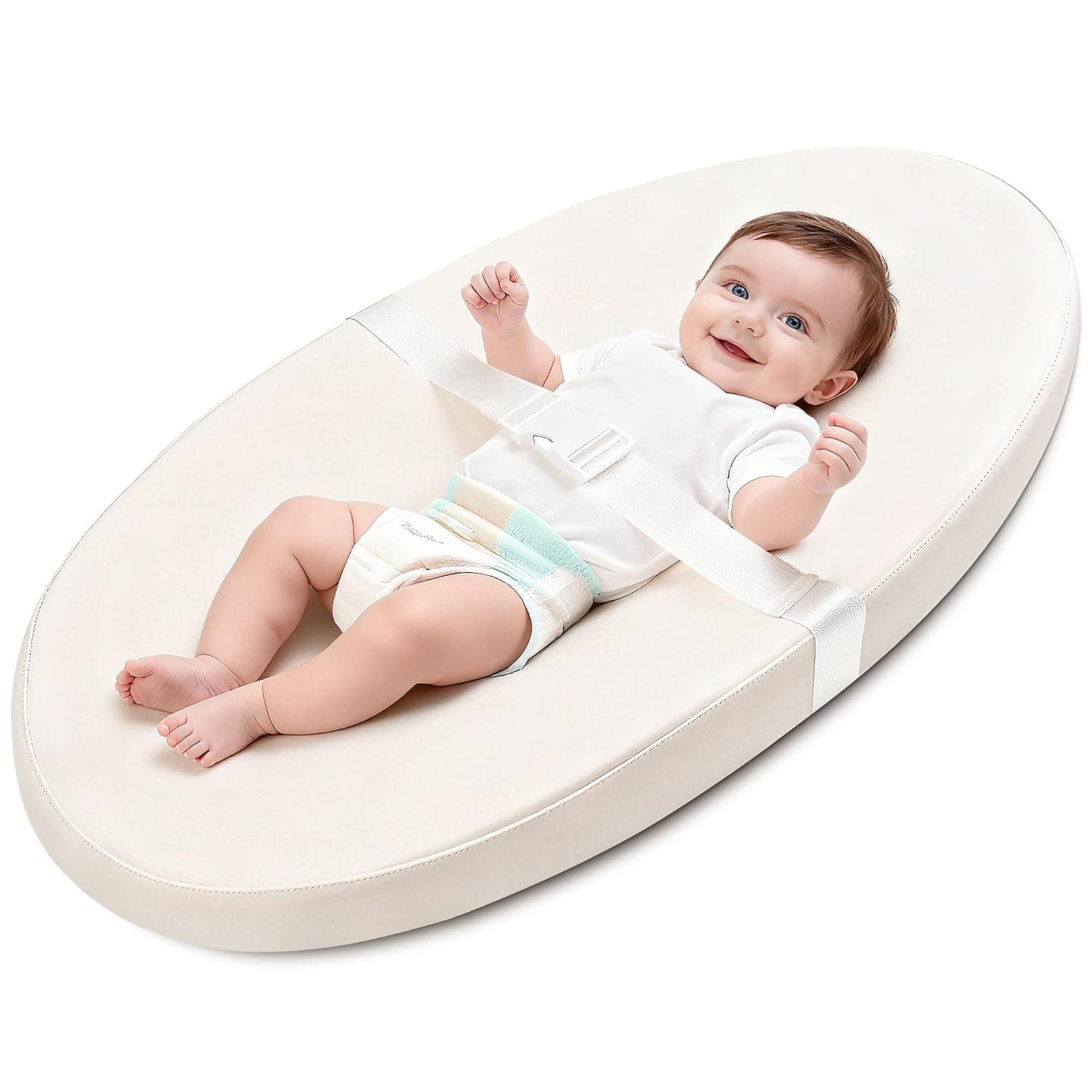 Baby Diaper Changing Pad, Wipeable Baby Changing Pad for Dresser, Contoured Waterproof Changing Pad with PU Cover, Non-Slip Safety Belt & Bottom, Portable, Lightweight | Baby Diaper Changing Pad, Contoured Waterproof Changing Mat with PU Cover, Non-Slip Safety Belt & Bottom, Soft, Lightweight