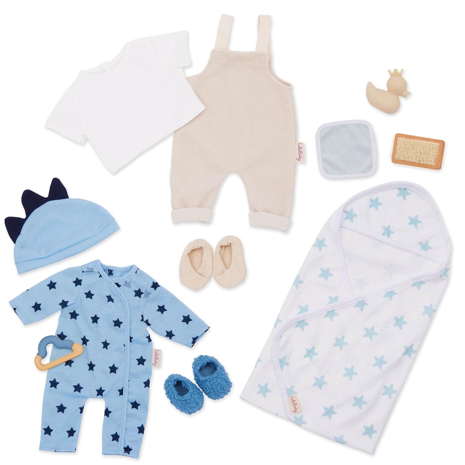 LullaBaby – 13-pc Fashion Set – Baby Doll Clothes – Pajama, Jumper & Bath Accessories – Imaginative Play – Toys For Kids Ages 2 & Up – Baby Doll Clothing Set | Includes 13 pieces in total with 2 outfits and bath accessories, fits most 36cm baby dolls, 2+ years old