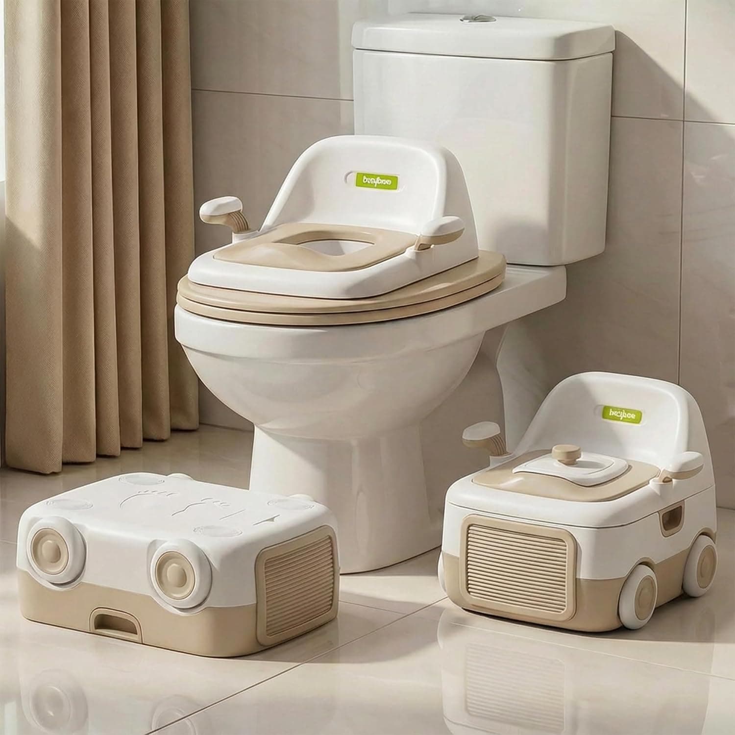 Baybee 3 in 1 Potty Seat for Kids 2–5 Years with Anti-Slip Base | Convertible Toddler Toilet Seat Trainer with Step Stool | Fits Standard WC Toilet Seat | Potty Training Seat for Boys & Girls (Brown)