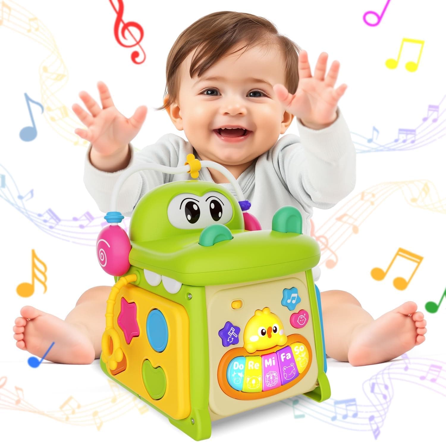 Soofam Montessori Toys for 1 Year Old Girls Boys, 8-in-1 Multi-Functional Baby Sorter Learning Activity Cube, Developmental Toy Fine Motor Skills,Baby Toys 6-12-18 Months,1 Year Old Girl Boy Birthday