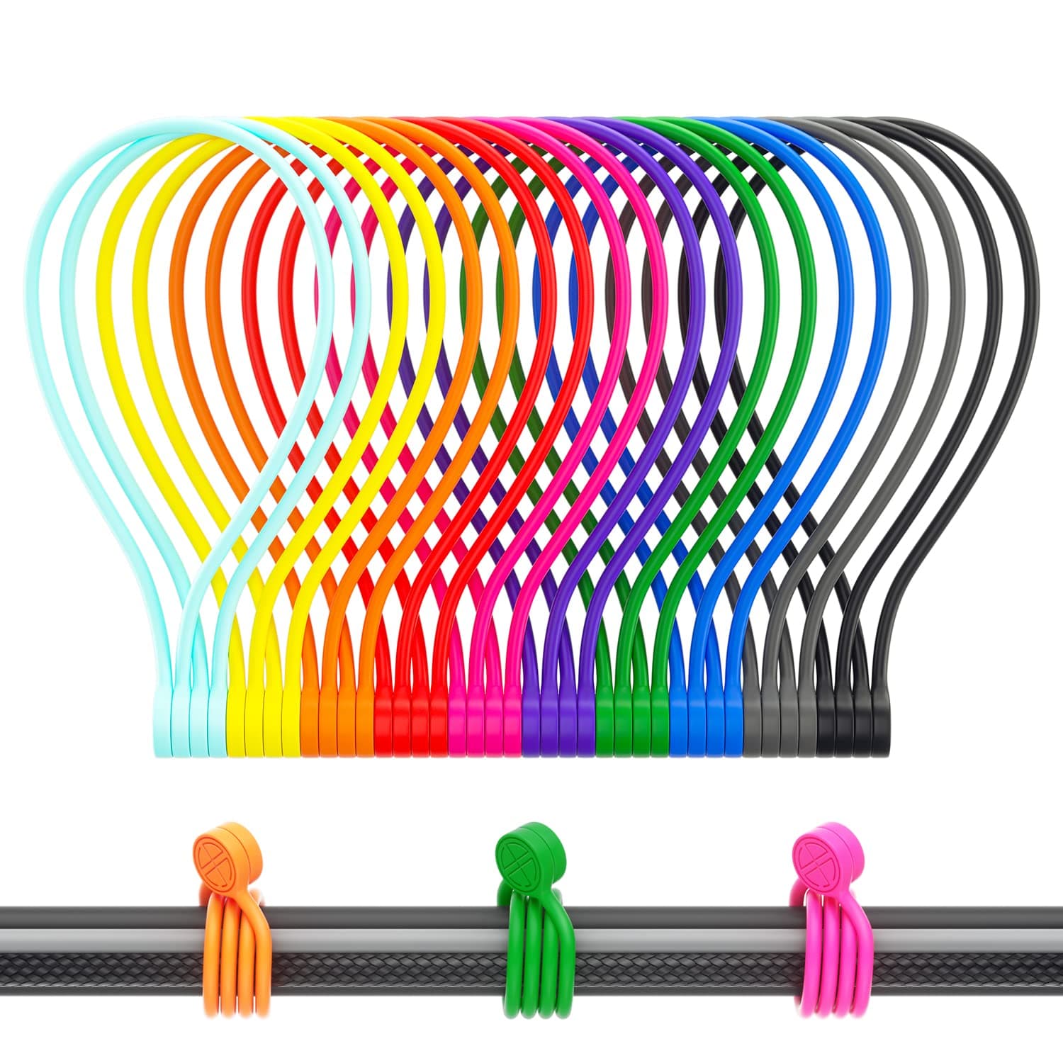 Magnetic Cable Ties Silicone 9 Inch Reusable Magnetic Twist Ties for Cord Cable Organizer and Bundling, Can Be Use in Home Office School Outdoor (10 Colors-20 Pack)