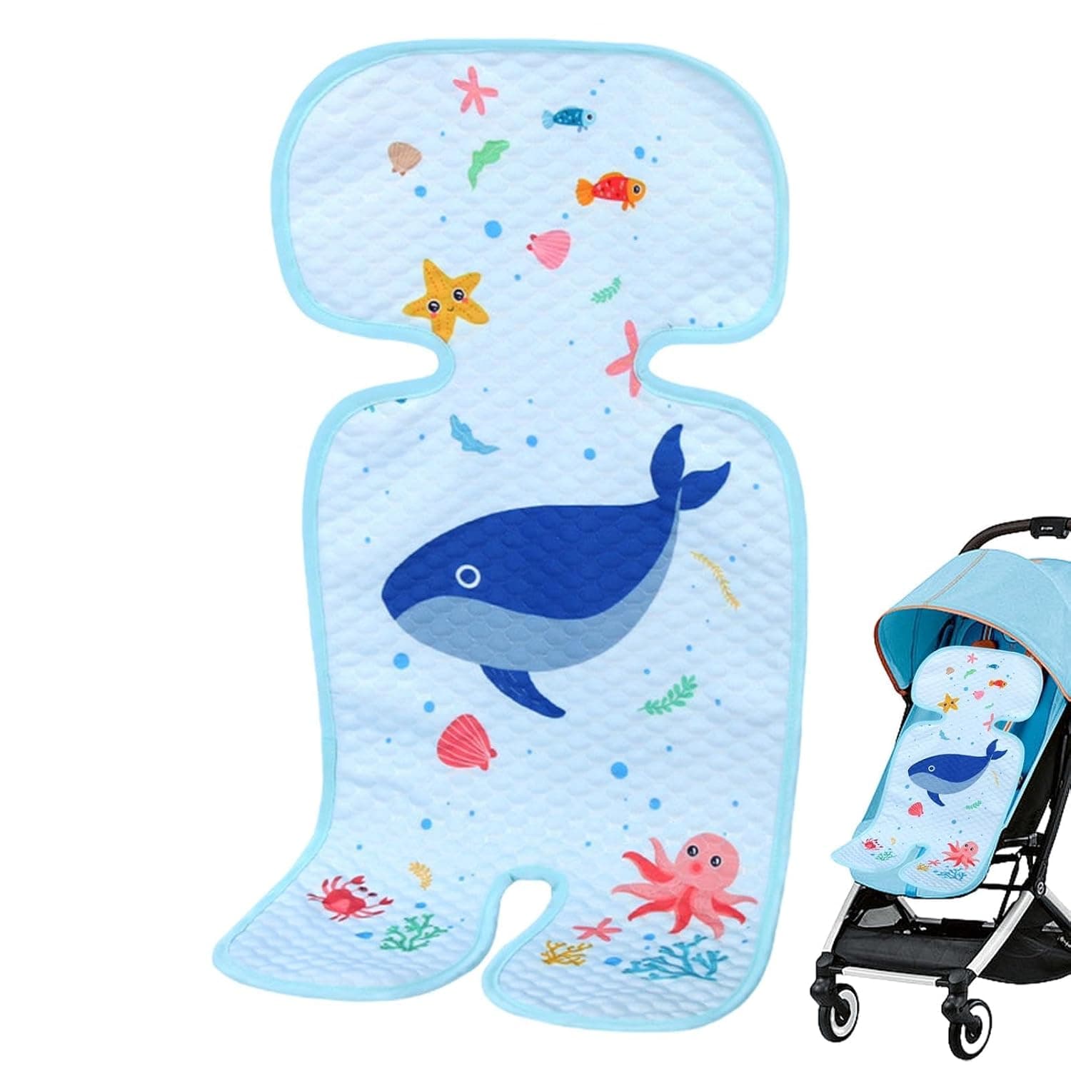 Baby Stroller Cooling Pad and Car Seat Cooler Pad, Breathable Padded Stroller Seat Liner, Baby Cooling Mat for Pram, Summer Stroller Liner with Elastic Buckle for Infants