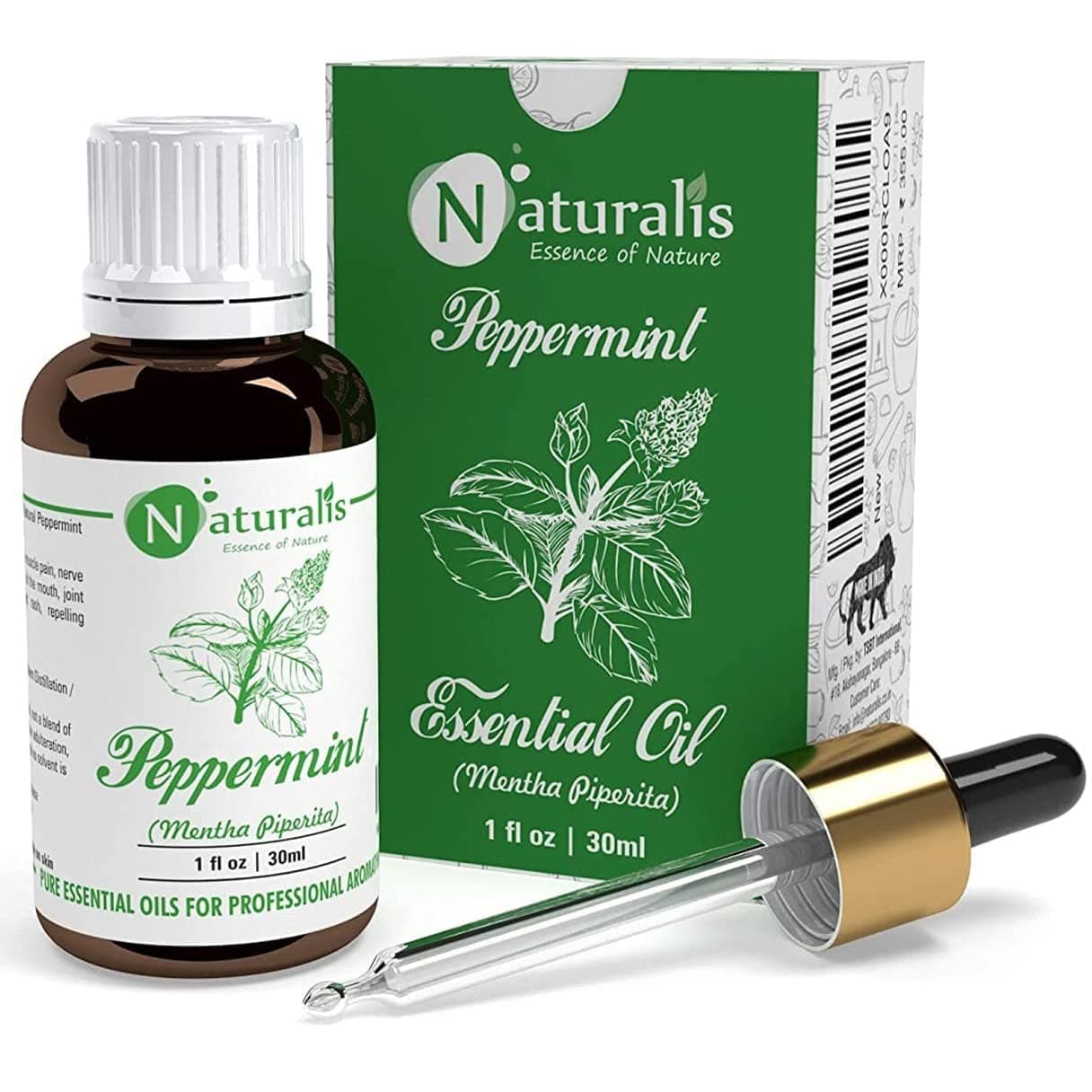 Naturalis Essence of Nature Peppermint Essential Oil 100% Undiluted Pure and Natural Therapeutic grade for Hair Growth, Skin, Face, Cold, Congestion, Pain & Diffuser - 30ml