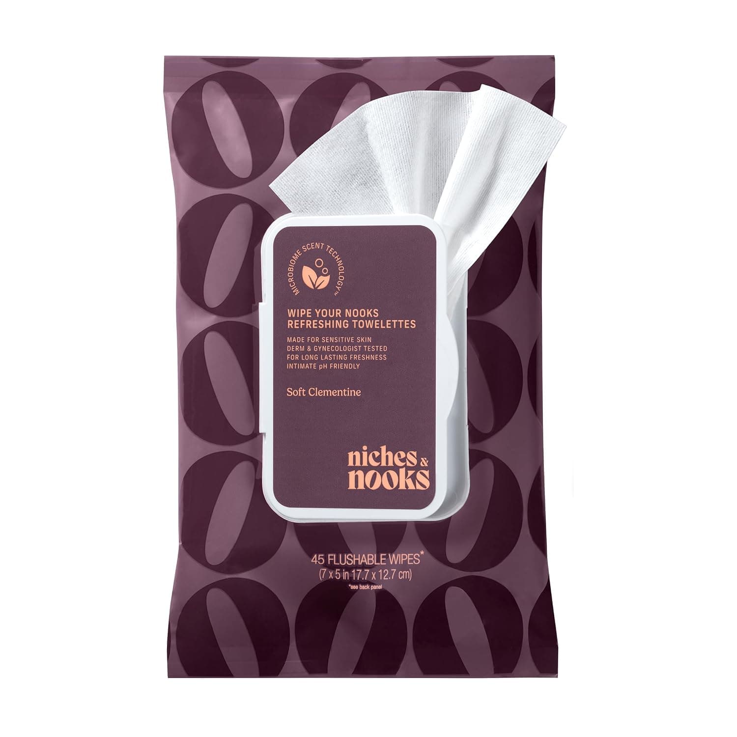 Niches & Nooks Cleanse Your Nooks Feminine Wipes – Soft Clementine – pH Balanced Intimate Wipes for Women, Odor Control, Gentle for Sensitive Skin – 45 Count
