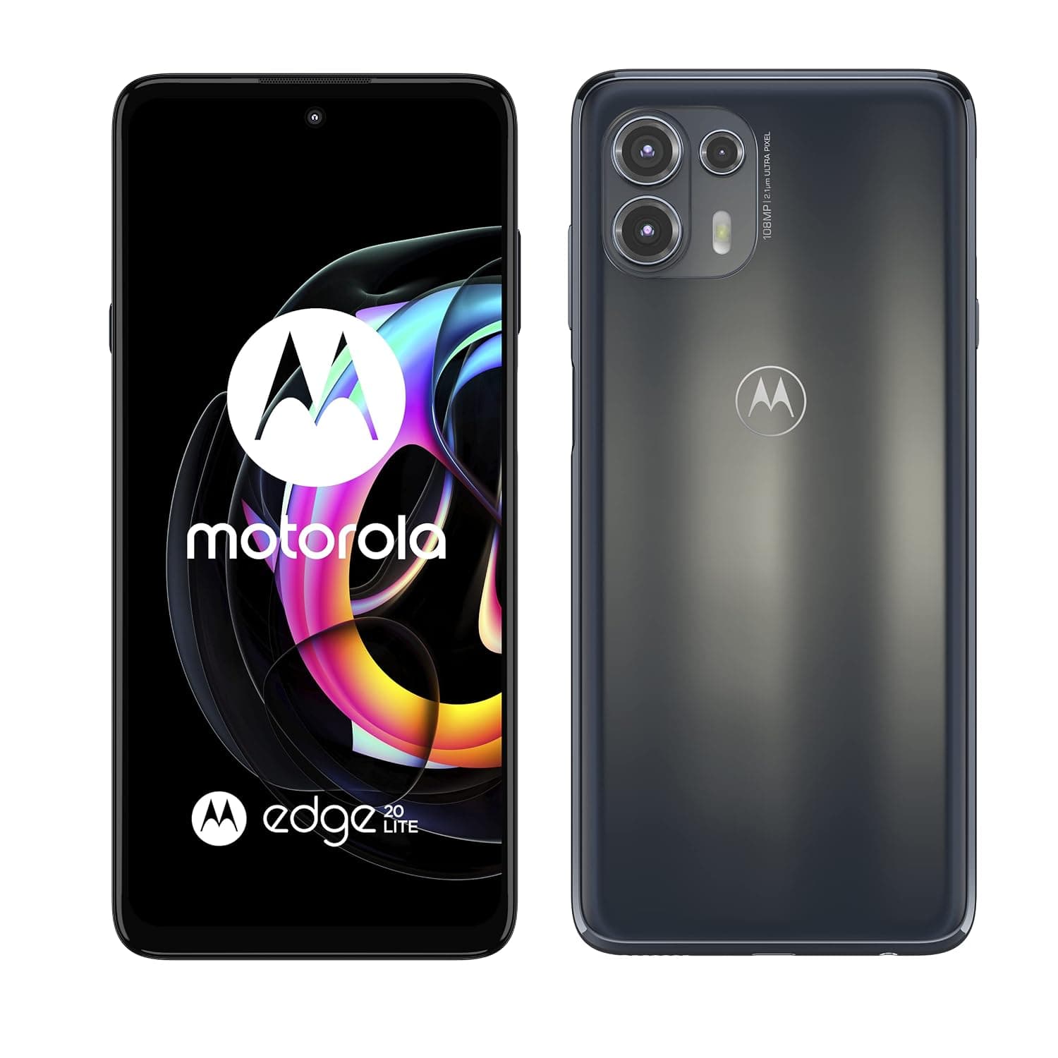 motorola Edge 20 Lite (6.7 Inch Full HDR+ OLED display, MediaTek Dimensity 720, TurboPower, 108 MP Camera, 5000 mAH Battery, Dual SIM, 128 GB, Android 11), Electric Graphite