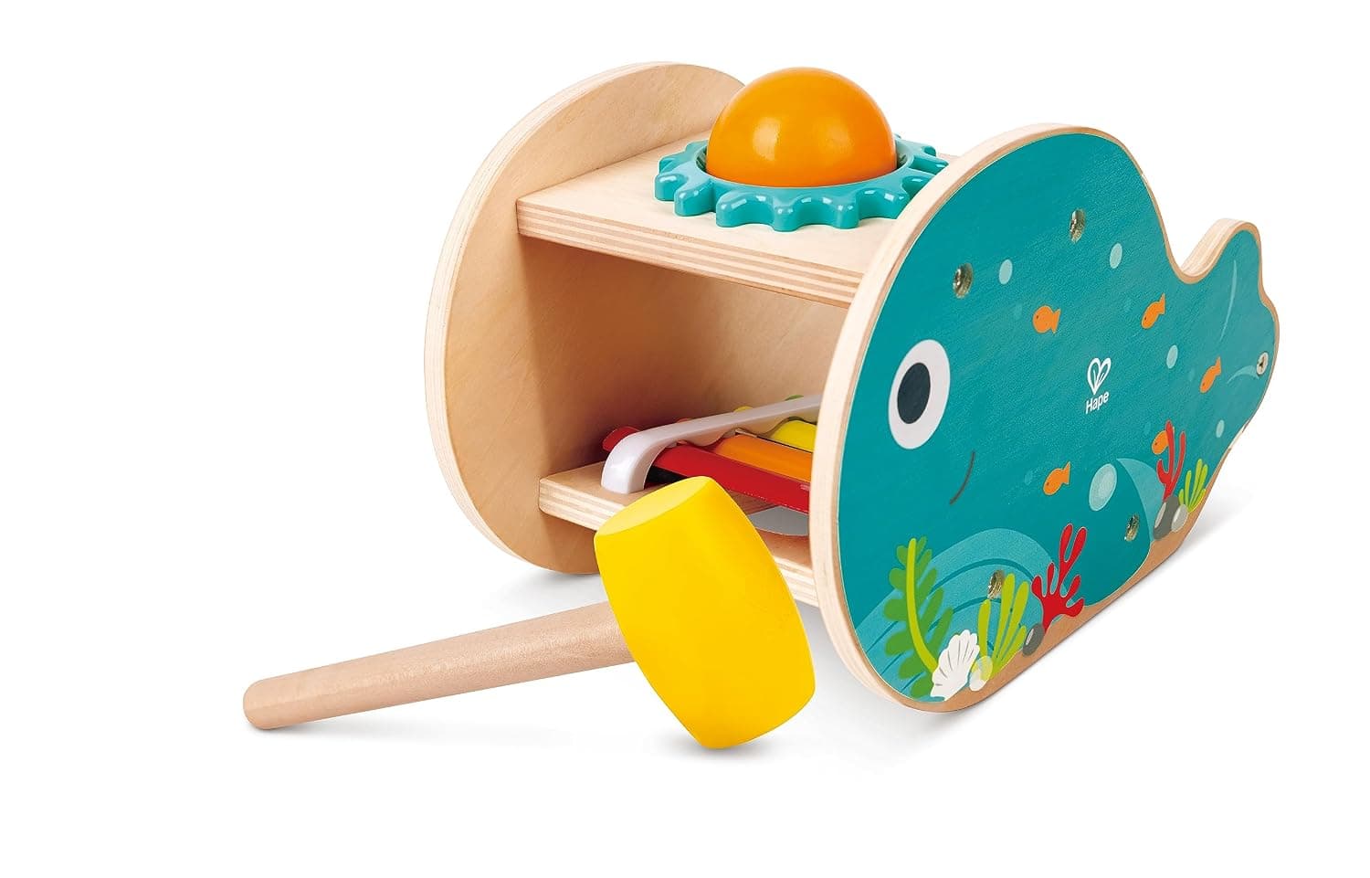 Hape Wooden Musical Whale Tap Bench with Xylophone – Interactive Ocean-Themed Hammering Toy for Babies & Toddlers | Develops Motor Skills & Rhythm | Music Toy for Kids 18 Months+