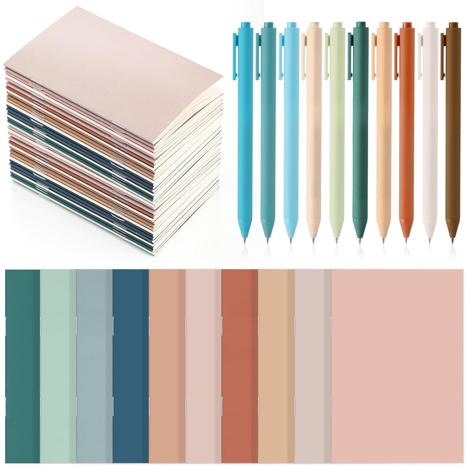 Mini Notebooks with Ballpoint Pens Bulk, 20 Set, Healing Series Color