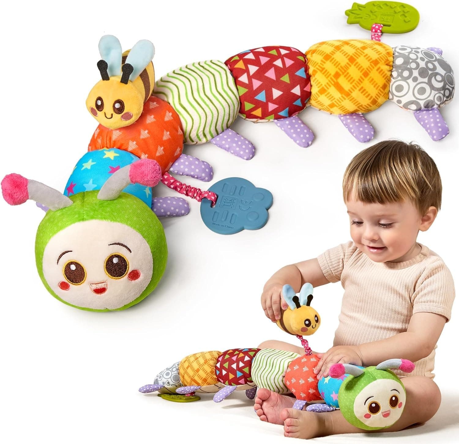 Baby Sensory Caterpillar Toy for Newborns 0–3–6 Months and Up – Soft Plush Infant Stuffed Animal with Rattle, Crinkle Paper and Textured Fabric – Early Learning Educational Toy for Sensory Development