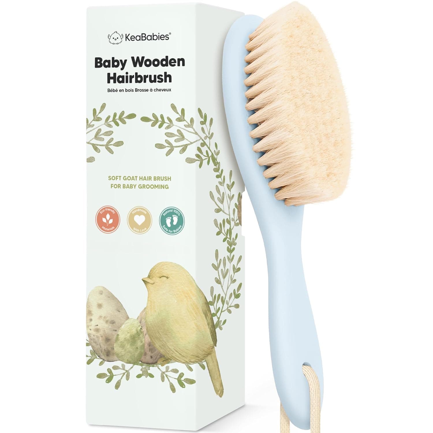 Wooden Baby Hair Brush for Toddler, Infant Cradle Cap (Frost, Regular) | Soft Goat Bristles Brush for Newborn Girl, Boy Hair, Scalp, Styling, Gentle Grooming, Baby Comb, Baby Bath Essentials