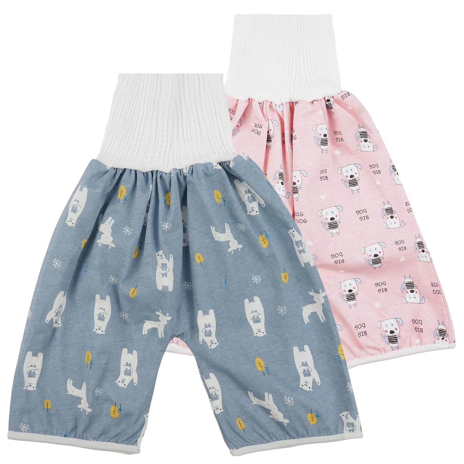 Baby Potty Training Pants, 2-Pack Reusable Waterproof Training Underwear, High Waist Cotton Nighttime Diaper Shorts, Soft Breathable Leak-Proof Pants, for Boys & Girls 0-5 Years, M