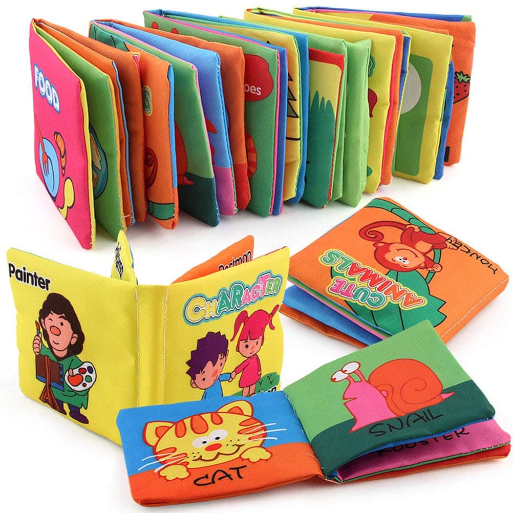JOKFEICE My First Soft Book, 12 pcs Nontoxic Fabric Baby Cloth Books, Early Education Toys Activity Crinkle Cloth Book for Toddler, Infants