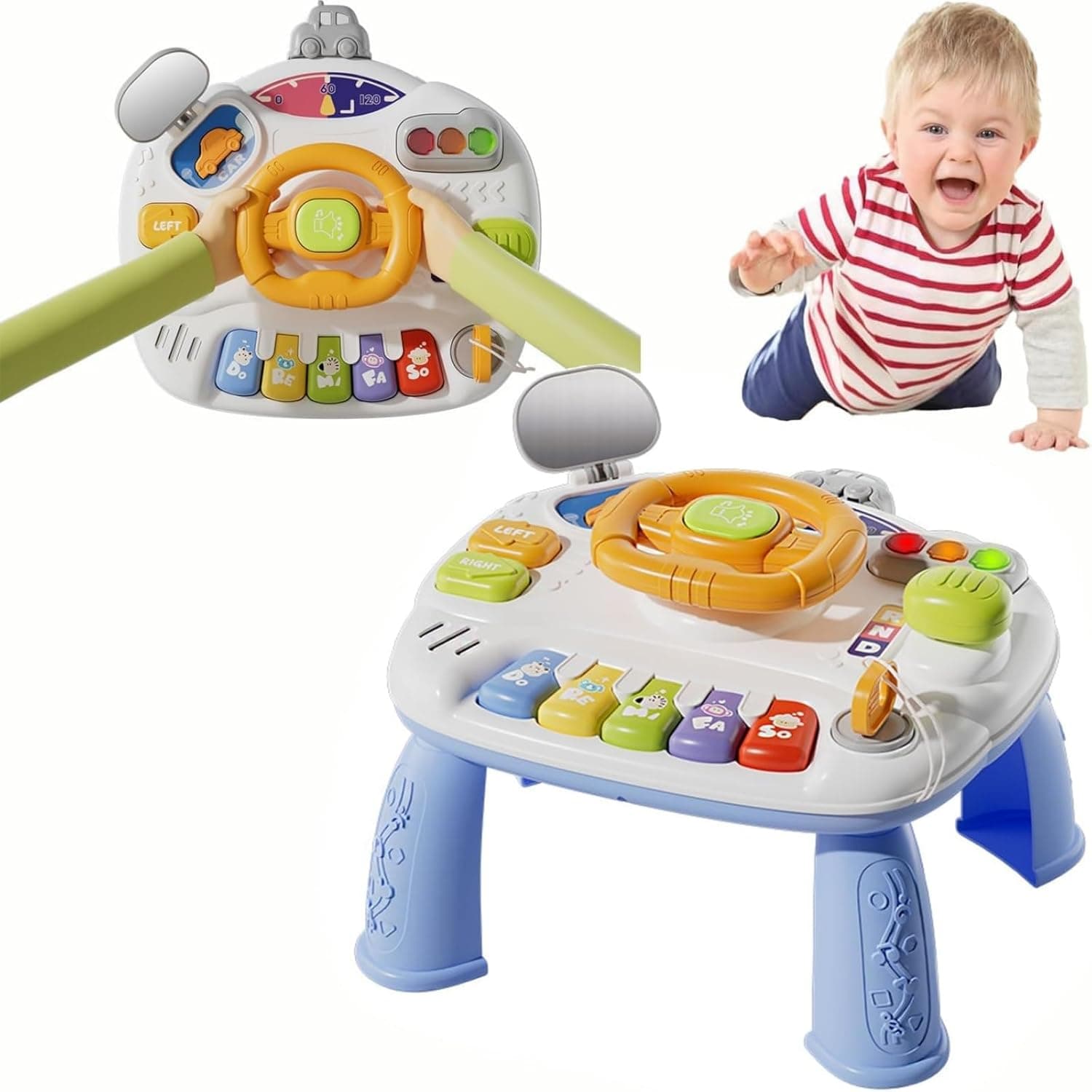 Soofam Baby Toys, Montessori Toys Baby Activity Table, Steering Wheel Toy Sensory Toy for Toddlers, Early Education Activity Center Birthday Gifts for Kids