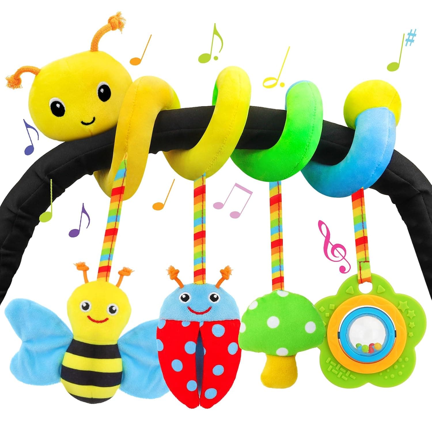 Baby Car Seat Toy 0-6 Months Upgraded Version Spiral Car Seat & Stroller Activity Toy Soft Plush Hanging Toy with Rattles