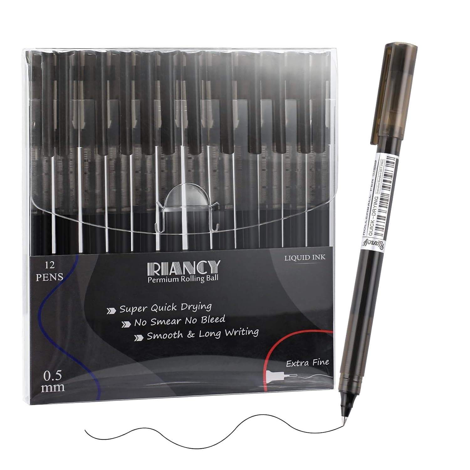 Black Gel Pens, 12 Pack 0.5mm Fine Point Tip Ballpoint Pens, Black Ink Pens Bulk, No Smear No Bleed, Smooth Writing for Journaling Note Taking Drawing Sketching Office School Art Supplies