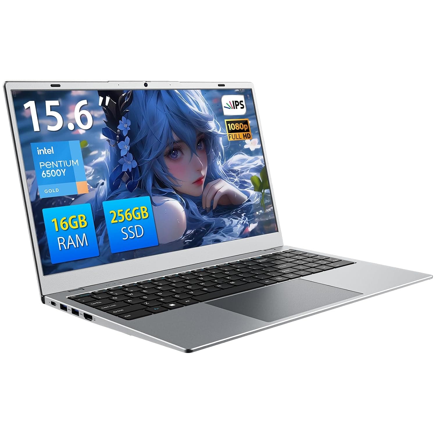 Cloud Silver 15.6 inch FHD Laptop Computer 16GB RAM 256GB SSD | Pentium 6500Y (Up to 3.4GHz) | Privacy Shutter Webcam | HDMI WiFi 5 BT5.0 | MicroSD Storage Expansion | For Office Home Study