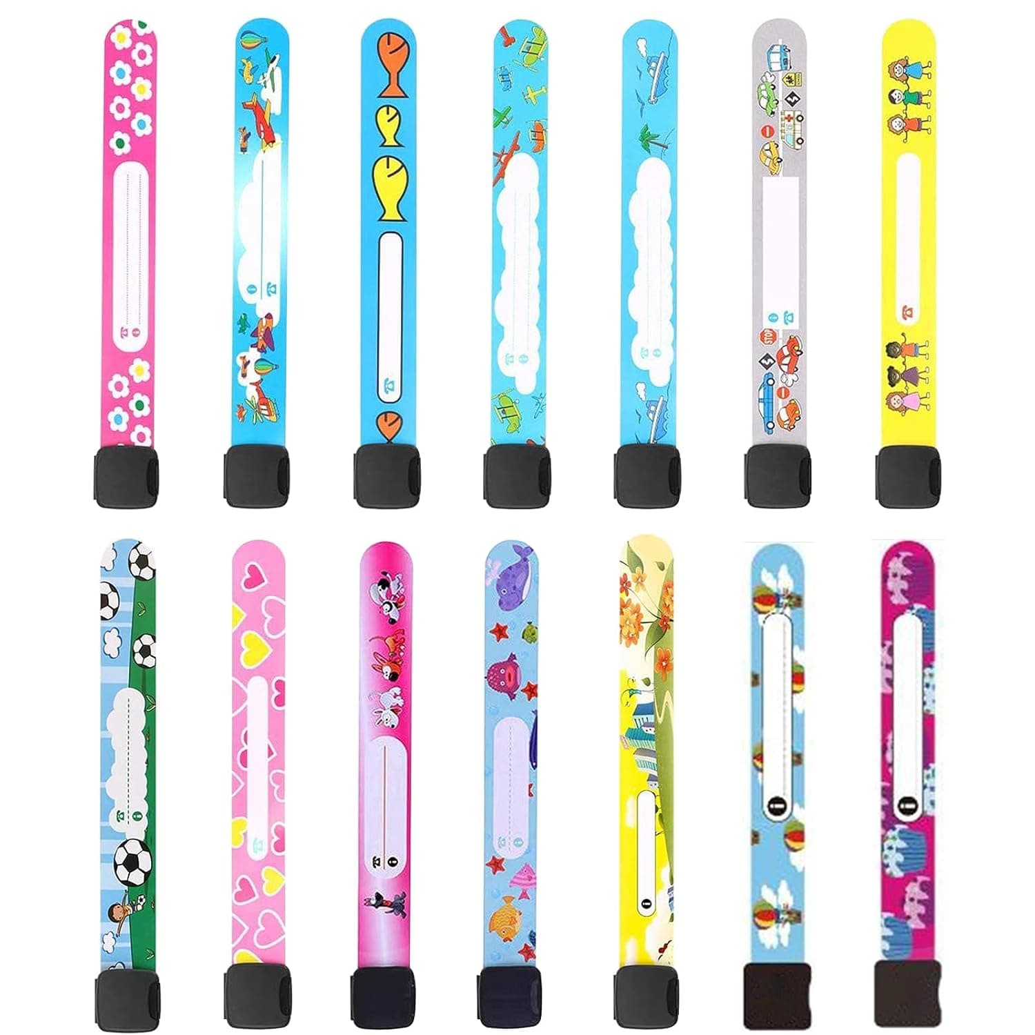 14pcs Kids Safety ID Wristband Cartoon Pattern Adjustable and Waterproof Bracelet Reusable Boys and Girls Outdoor Activities Anti-Lost Identification Bracelet Information Band