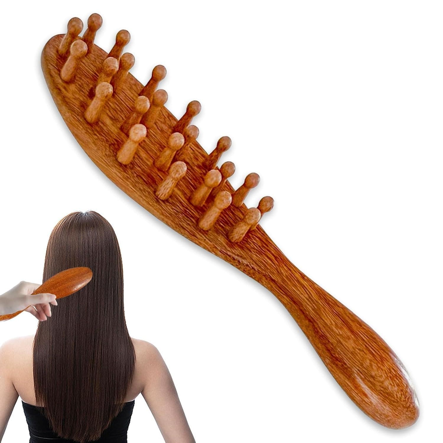 Tazweeq Wooden Hair & Scalp Care Tools, Natural Sandalwood Loc Brushes for Dreads, Detangler Combs, Scalp Massage Tools for Acupoint Treatment, Relaxation & Hair Growth