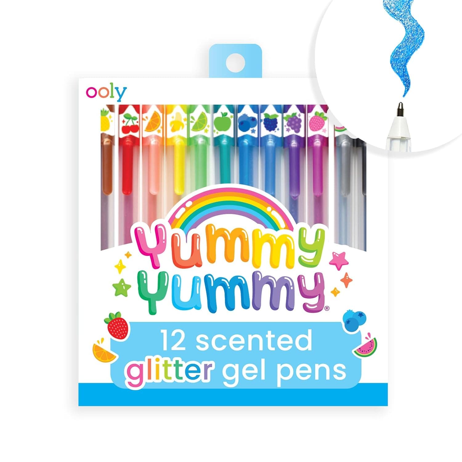 Ooly, Yummy Yummy Scented Glitter Gel Pens, Set of 12, Multicolor Pens for Arts and Crafts, Cute School Supplies for All Ages, Works on Black and White Paper, Great for Journal and Stationary