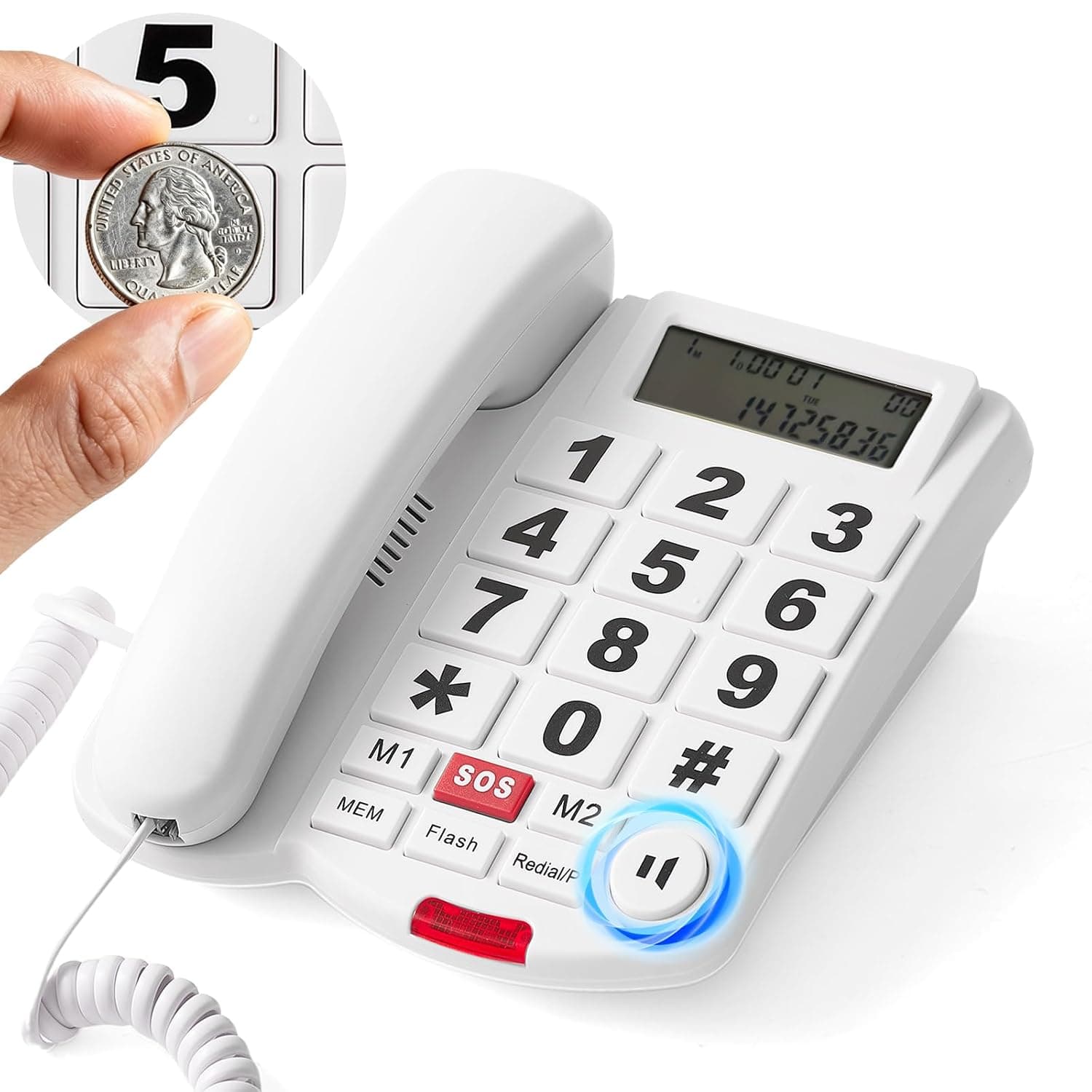 Big Button Phone for Seniors with Speakerphone Caller ID, Large Button Phones for Visually Impaired Seniors, 110dB+ Amplified Ringer & 90dB+ Speaker Volume is Adjustable for Hearing Impaired Elderly