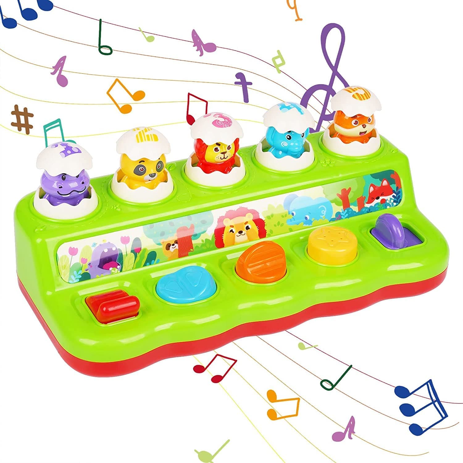 Soofam Pop Up Toys for 1 Year Old Boy Girl, Animals Eggs Toy with Music & Sound,Cute Jungle Pop Up Baby Toy,Early Developmental Montessori Cause and Effect Toys for Babies Girls