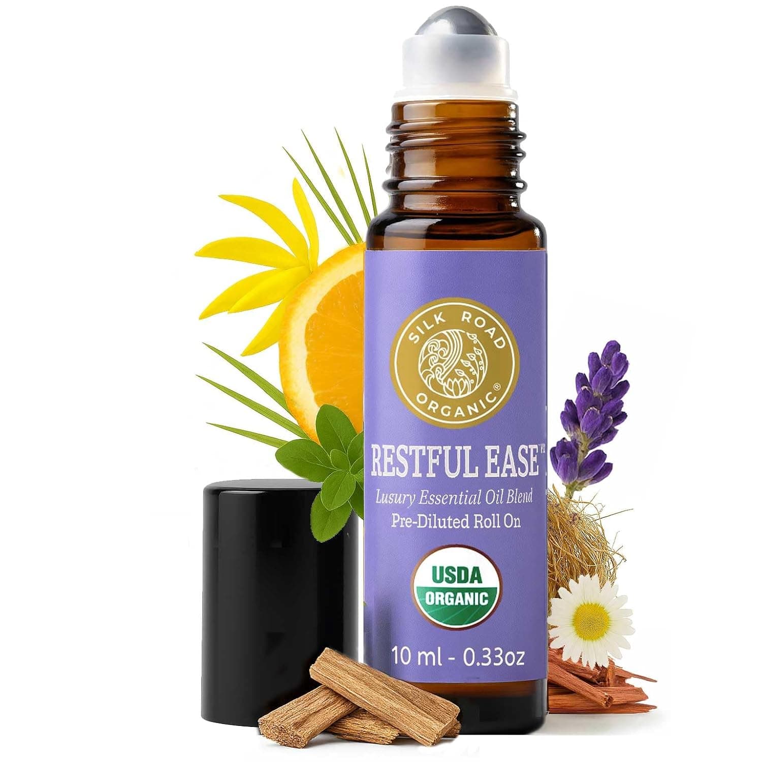 Silk Road Organic Restful Ease Essential Oil Relax Roll-On, USDA Certified