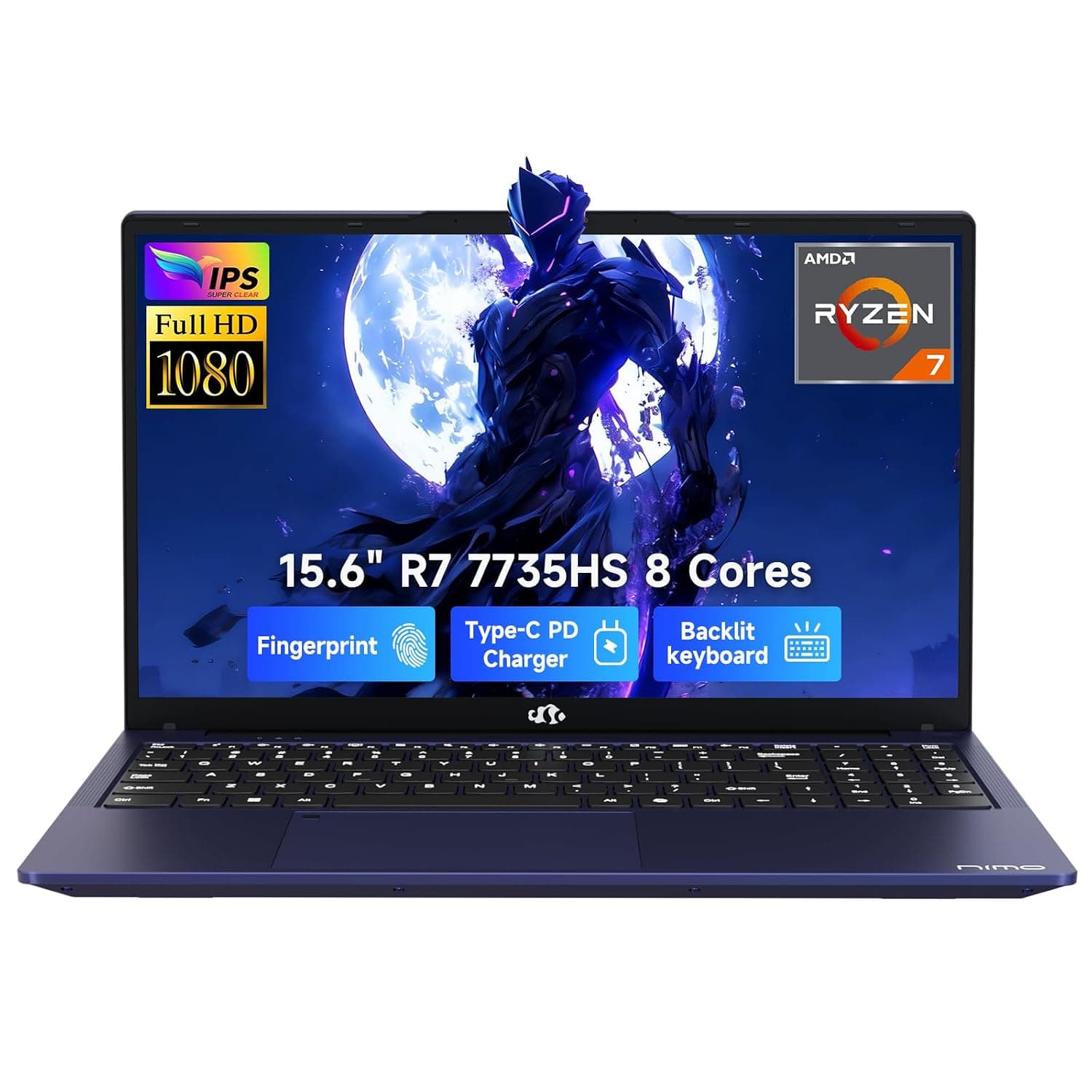 NIMO 2025 Laptop, 8 Cores R7 7735HS 32GB DDR5 RAM 1TB SSD (Up to 4.75GHz, Beat i7-12650H) Gaming Laptop with Radeon 680M GPU, 15.6" IPS FHD, 180° Open Angle, Webcam, Type-C, Portable for Business
