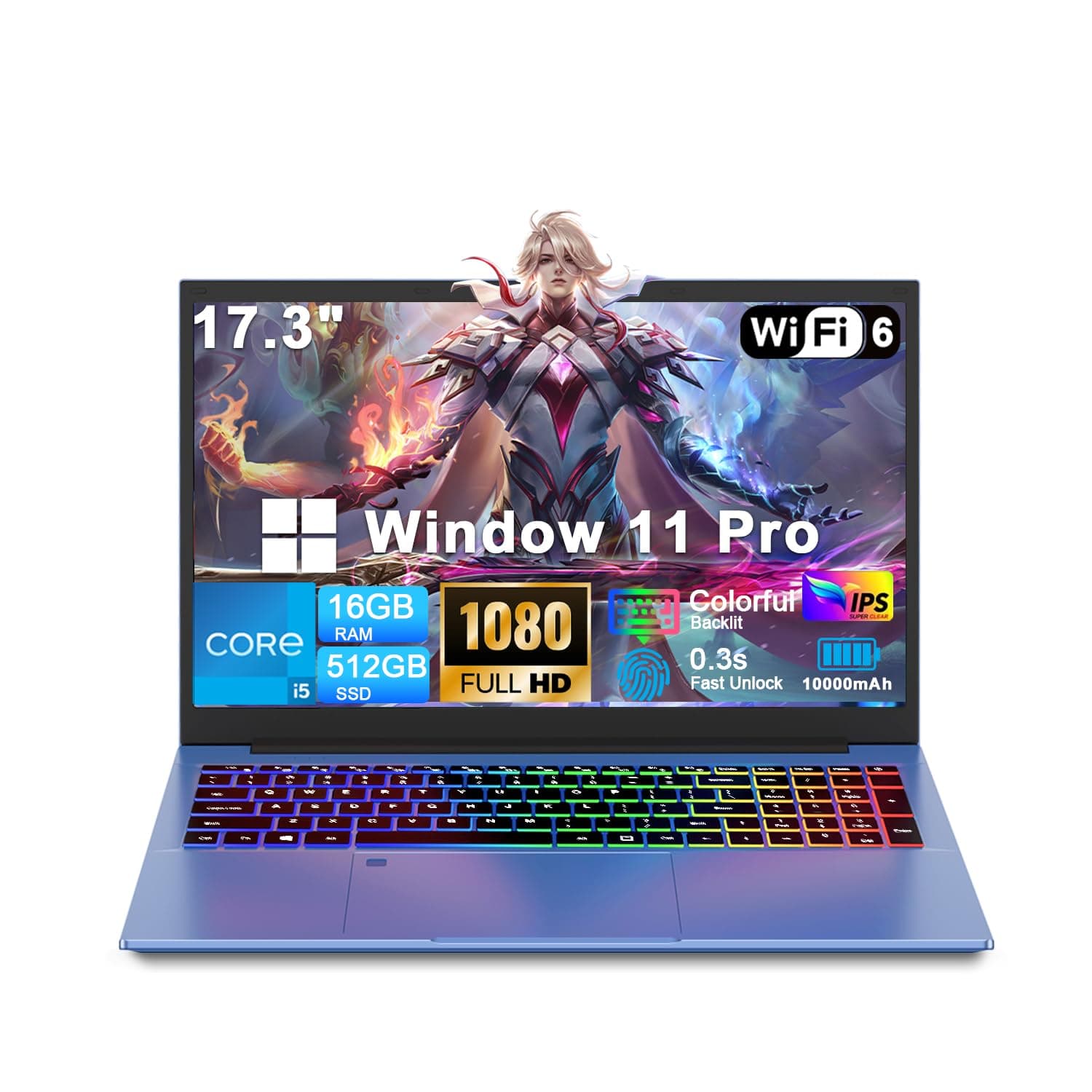 XNQ Laptop Computer, Gaming Laptop 2026, Core i5 Turbo 3.80GHz, 17 Inch Lap Top PC, 10000mAh Battery, 16GB RAM 1TB TF Expand, 512GB SSD, FHD LED Screen, Colorful Backlit, Privacy Care, WiFi6, Win 11