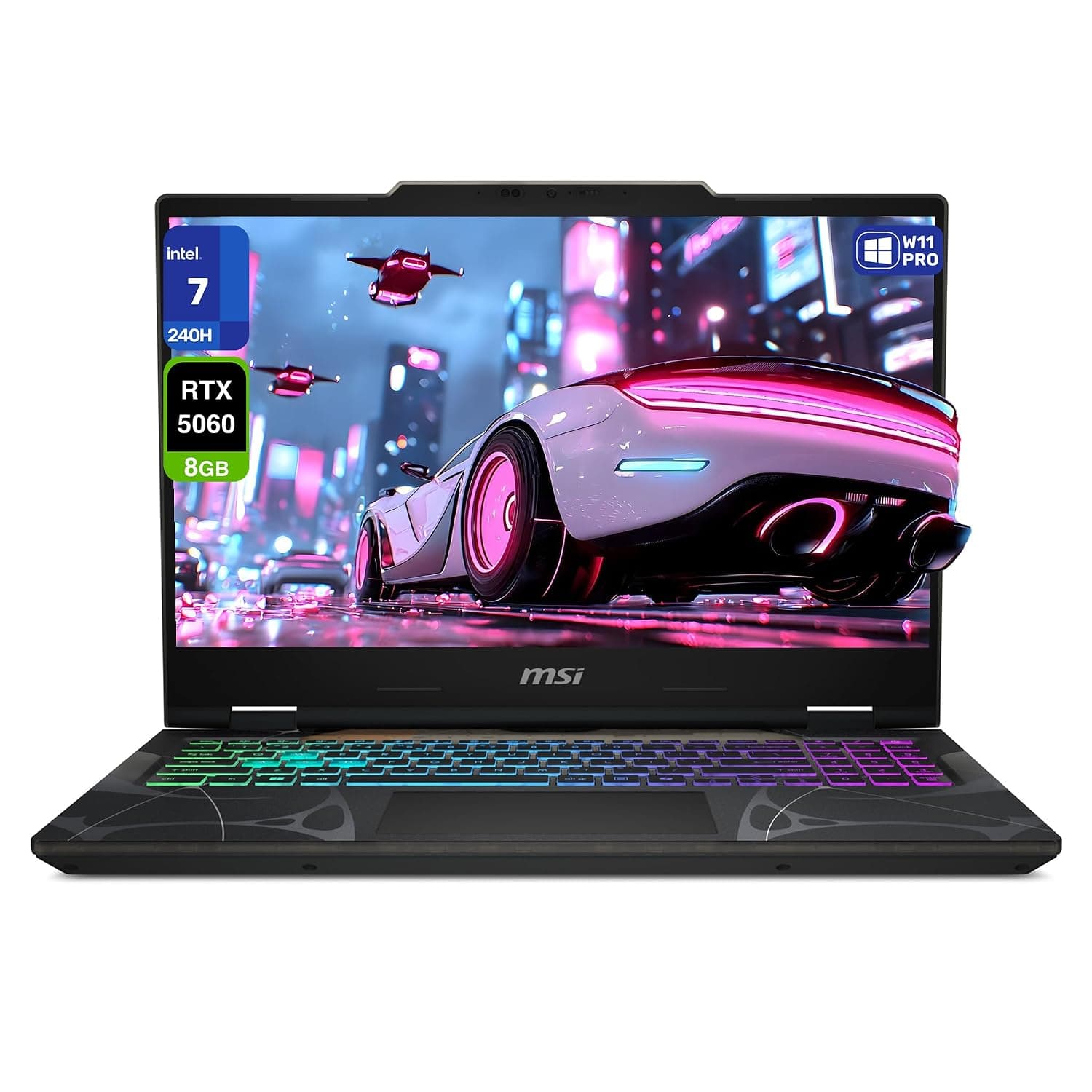 msi Cyborg 15 Gaming Laptop, Intel 7-240H, 32 GB DDR5 RAM, 1 TB PCIe SSD, 15.6" FHD (1920x1080) 144 Hz IPS Display, Nvidia G-Force RTX 5060, 4-Zone RGB Keyboard, W11 Pro, Translucent Black